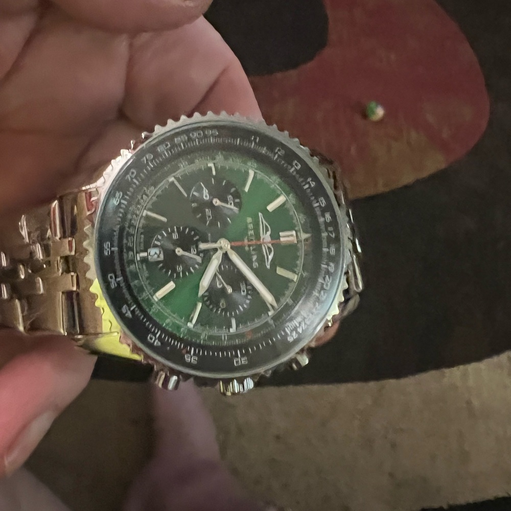 New Breitling Silver and Green Chronograph Stainless Steel Watch - Picture 3 of 4